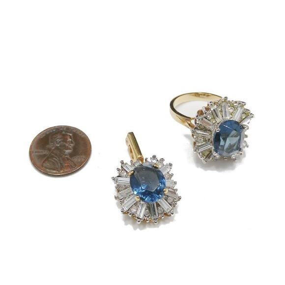 Blue & Clear Rhinestone Ring & Enhancer Pendant Set, Ring 8.25, Pendant 1 1/4 In - Picture 12 of 12